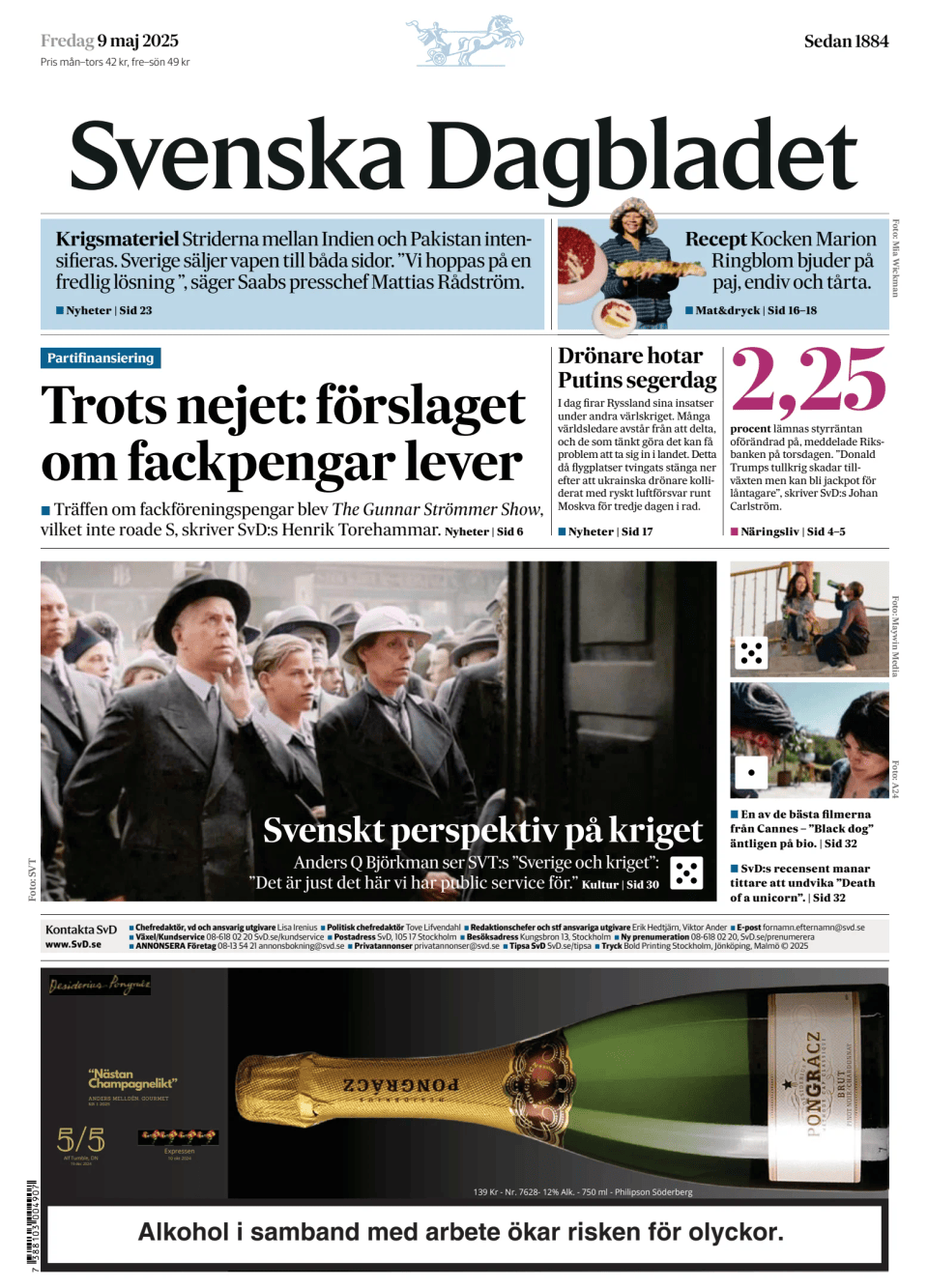 Prima-pagina-Svenska Dagbladet-edizione-di-oggi-20250509